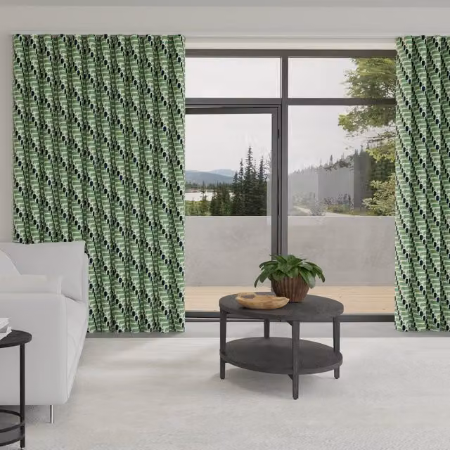 Orla Kiely Dog Show Made to Measure Wave Curtain in Green Cotton Blackout Fabric