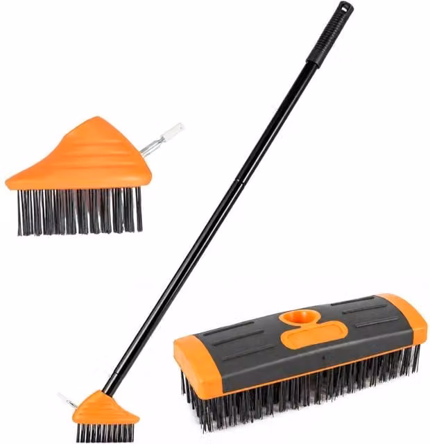 VOGREX 3-in-1 Telescopic Metal Weed Remover and Multicolour Broom Set for Patio, Deck and Paving – 1