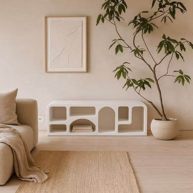 Wyld Haus Modern White Abstract TV Display Unit with Media Compartments W/D/H: 160 x 40 x 51 cm