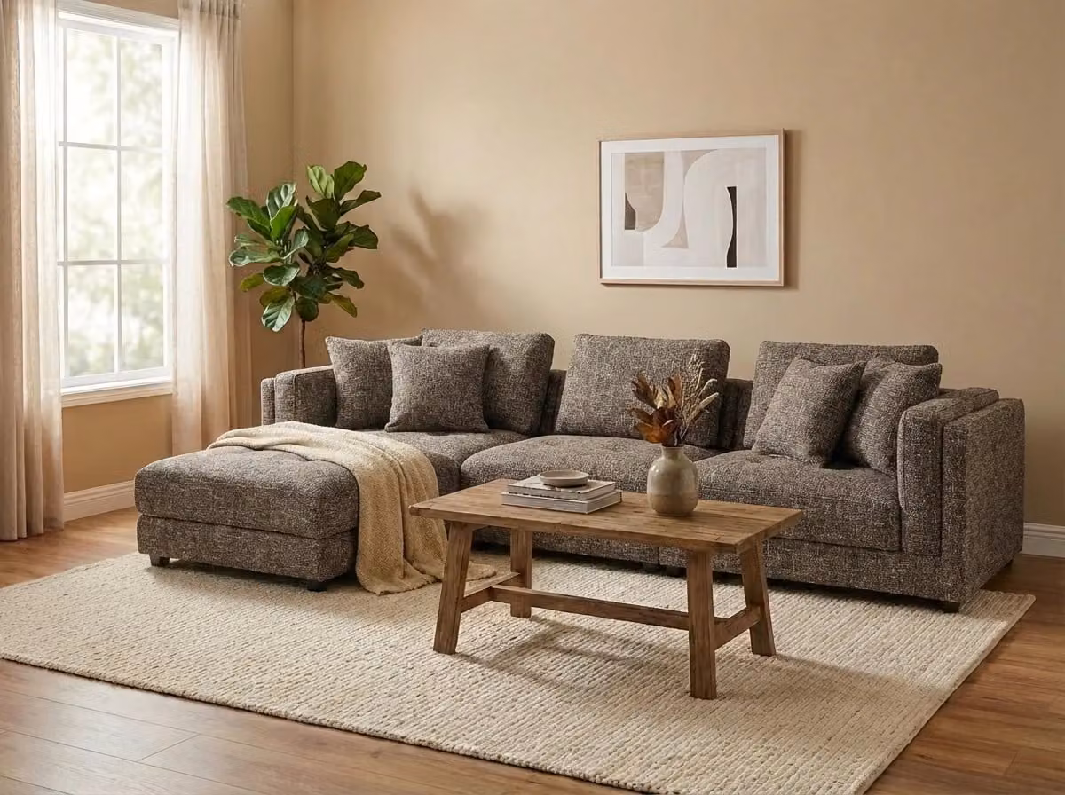Araco Atelier Ollie 3 Seater Sofa in Pebbles Beige and Grey Bouclé Fabric