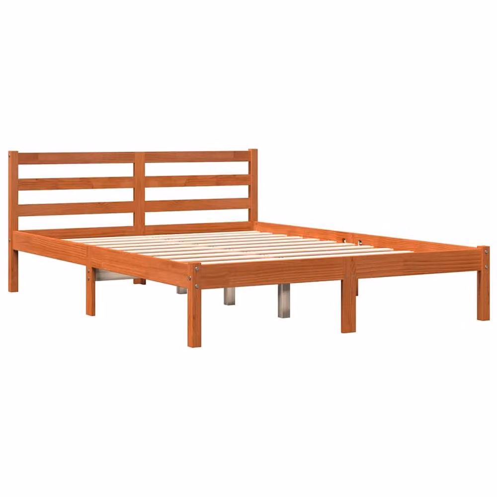 Berkfield Home Solid Wood Pine Bed Frame in Wax Brown, W/D/H: 140 x 190 cm – 3