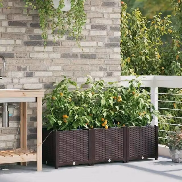 Berkfield Home Garden Planter Set with Water Irrigation System, 3 Pieces, Brown