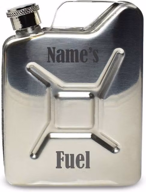 Uniqueful Personalised Engraved Silver Jerry Can Design Stainless Steel Hip Flask, 250ml