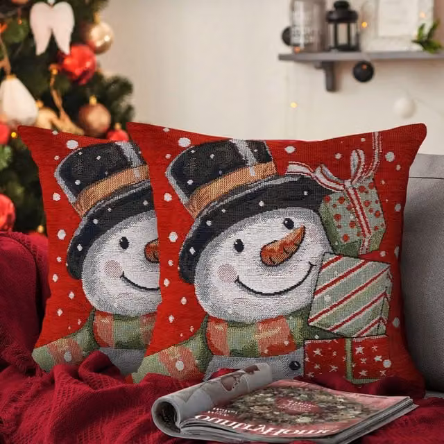 Velosso Snowman Presents Filled Christmas Cushion, Multicolour, W/D/H: 43 x 43 x 43 cm