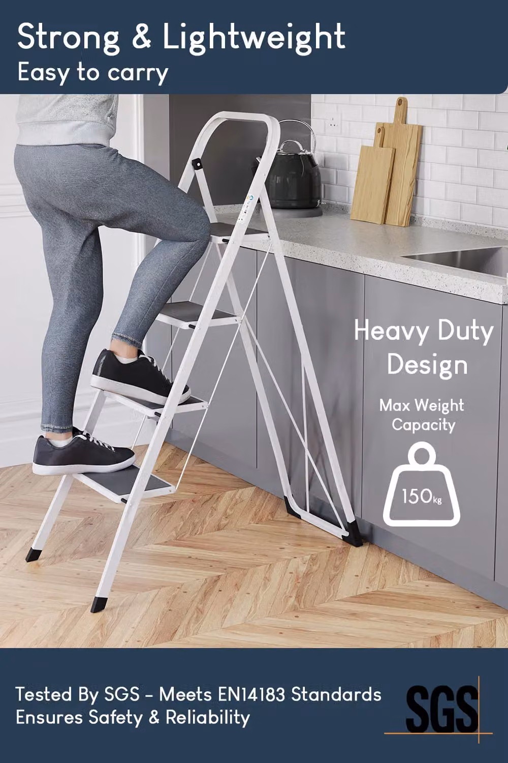 Home Discount Vida 4 Step Folding Ladder with Anti-Slip Mat in White – 3