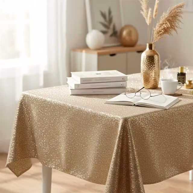 GEEZY Gold Metallic Rectangular Polyester Tablecloth