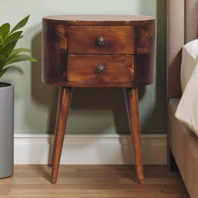 Artisan Furniture Mango Wood Scandinavian Bedside Table in Brown