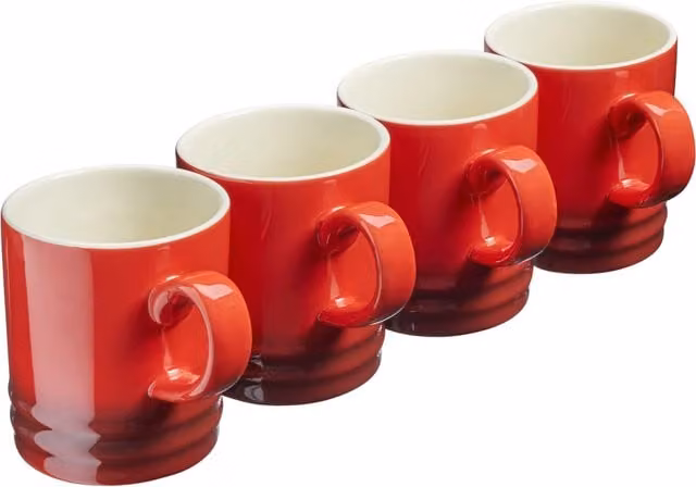 Cooks Professional Set of 4 Red Stoneware Mugs, 350ml Capacity – 1