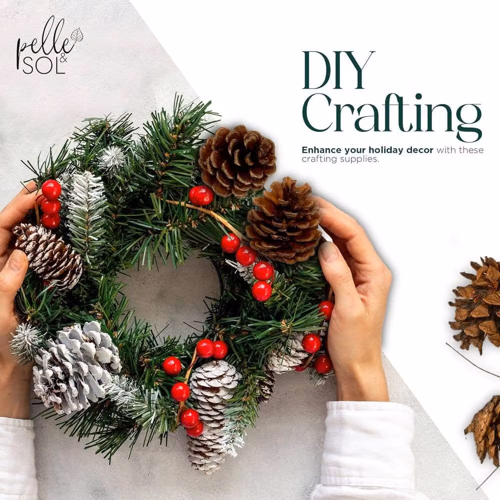 Pelle & Sol 130 Piece Christmas Crafts Realistic Pine Cones and Berry Accessory Set in Green, Red and Multicolour – 3