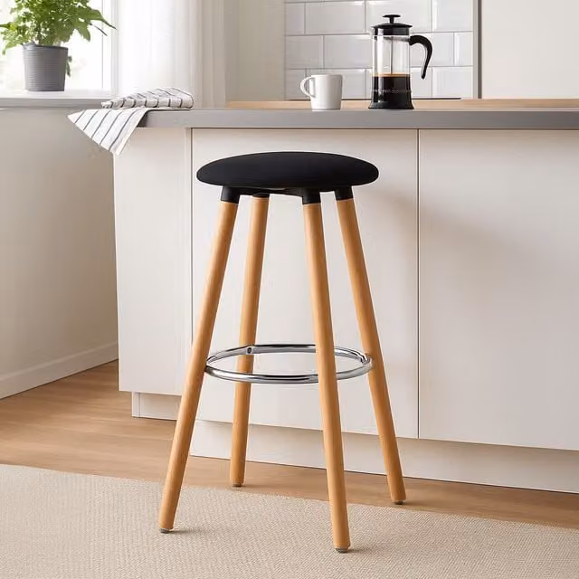 Orsina Modern Round Bar Stool in Black and Brown with Beech Wood and Metal Construction – 2