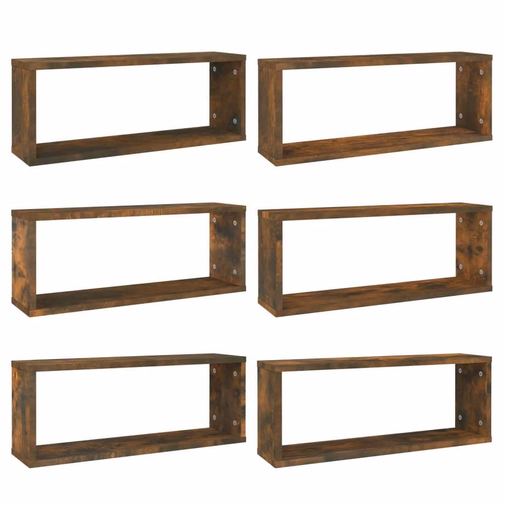 Berkfield Home Wall Mounted Cube Shelves, 6 Piece Set in Smoked Oak Brown, W: 60 cm, D: 23 cm, H: 15 cm – 3