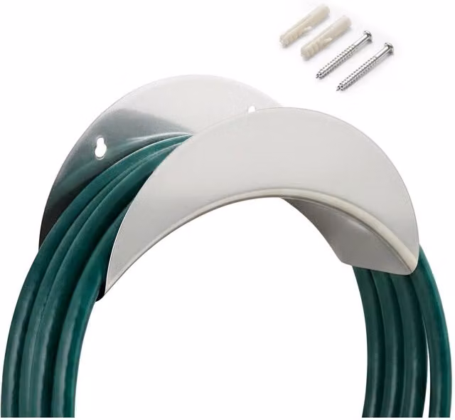 GEEZY Metal Wall-Mounted Garden Hose Holder in Green and Silver