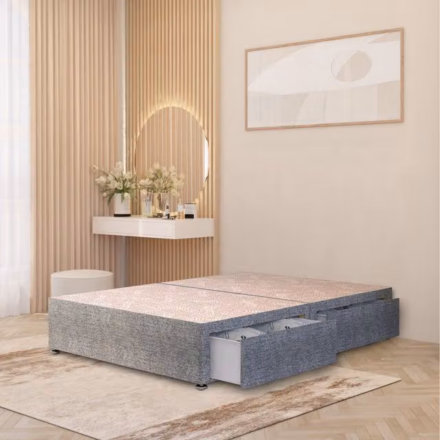 Somnior Beds Ltd Grey Tweed Fabric Upholstered Divan Bed Base with 2 Drawers, Small Single