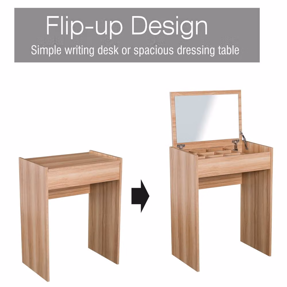 STILVORA Dressing Table with Mirror and Stool in Beige – 3