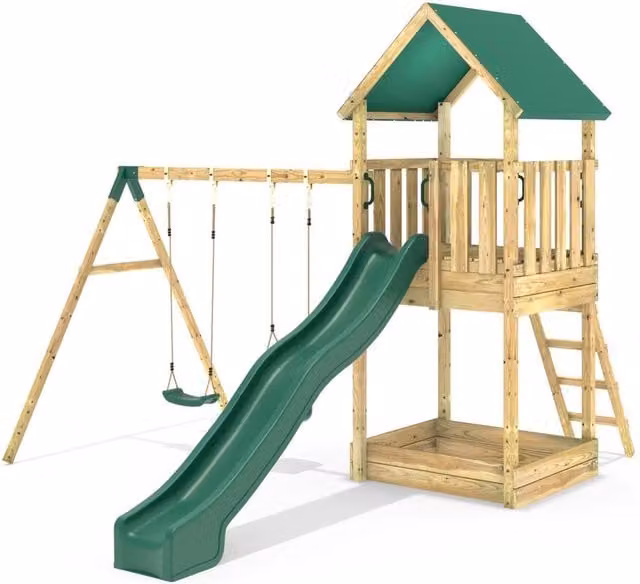 Rebo Modular Wooden Climbing Frame with Slide in Brown