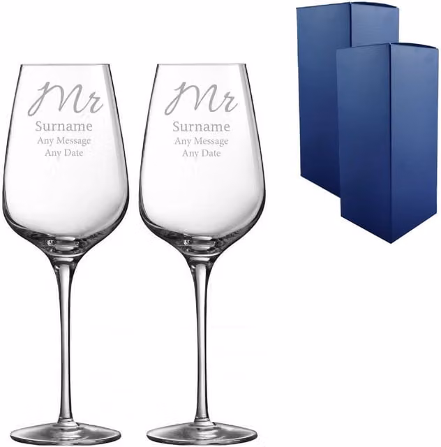 Uniqueful Personalised Mr & Mr Elegant Font Wine Glasses, 450ml, Clear