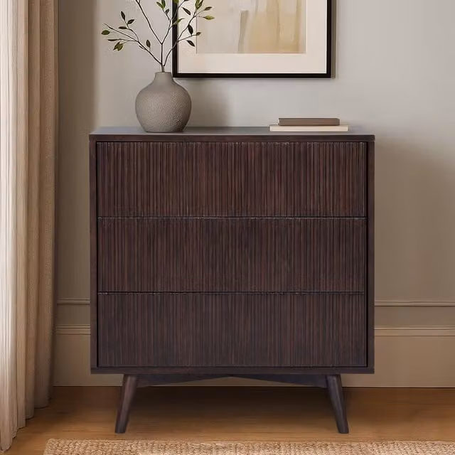 Teamson Home Tremolo 3-Drawer Chest of Drawers with Fluted Fronts in Black and Brown