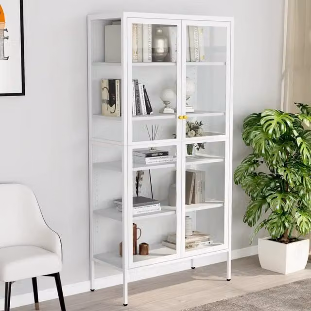 Berkfield Home White Modern Display Cabinet with Glass Doors and Internal Shelves, W/D/H: 90 x 40 x 180 cm – 1