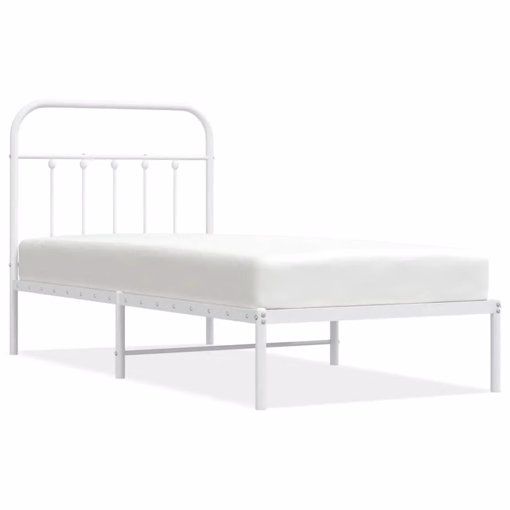 Berkfield Home Metal Bed Frame with Headboard, White, W/D/H: 90 x 190 cm – 2