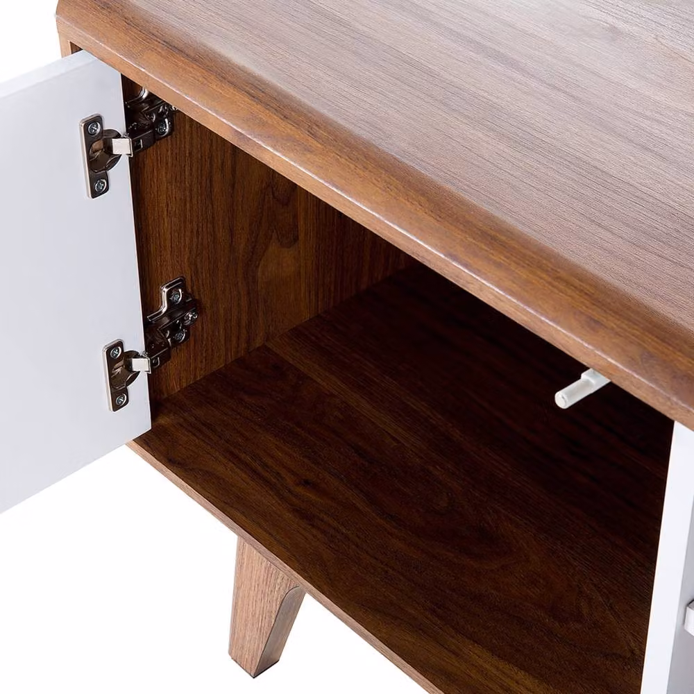 Wyld Haus Mid Century TV Stand in Brown and White with Media Compartments and Integrated Cable Management – 4