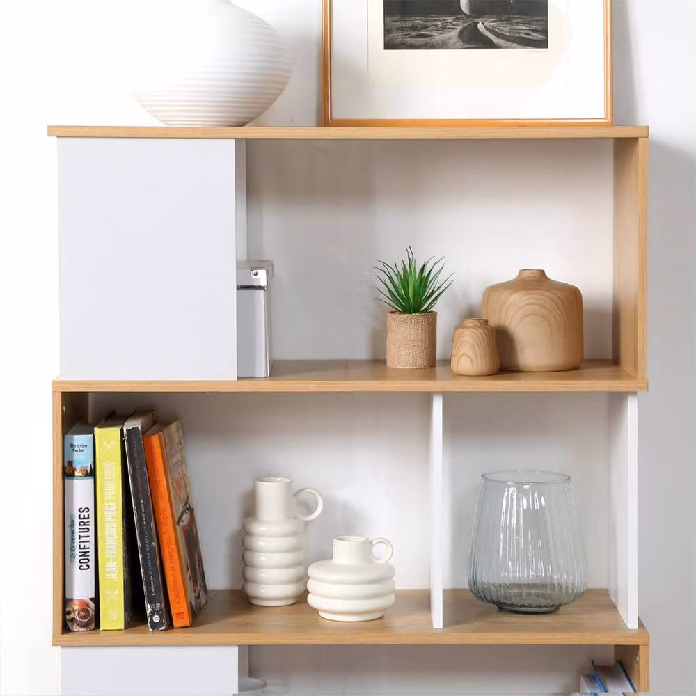 CALICOSY Modern White and Oak Bookcase, W: 80 cm, H: 173.5 cm, D: 29.5 cm – 4