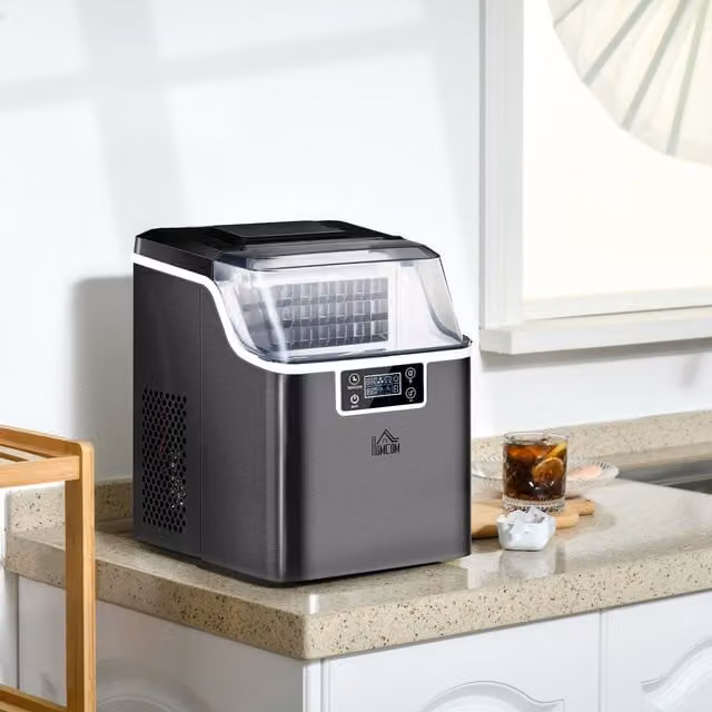 HOMCOM Compact Ice Maker Machine, 3.2 l, Black and Stainless Steel