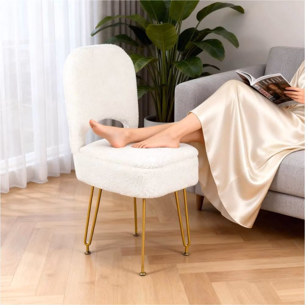 FORGEVIO White Velvet Vanity Chair with Hidden Storage, W/D/H: 40 x 44 x 82 cm – 4