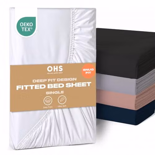 OHS White Microfibre Single Deep Fitted Bed Sheet, 90 x 190 cm – 1