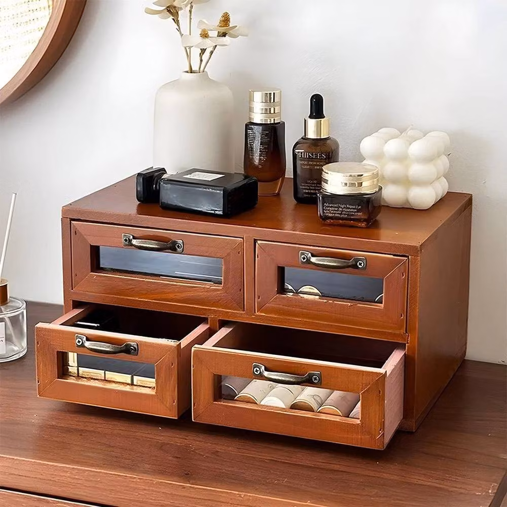 Kelvenix Vintage Wooden 4 Drawer Desk Organiser Storage Box in Brown – 3