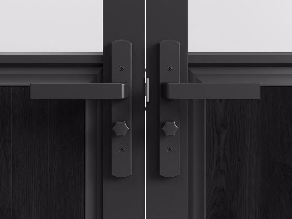 Vente-unique Reversible Double Swing Door Industrial Block in Black Aluminum and Frosted Tempered Glass – 4