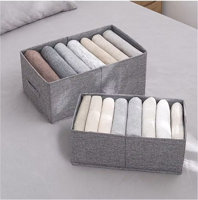 Livingandhome Foldable Fabric Clothes Storage Organizer Wardrobe Box in Grey