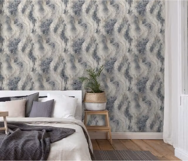 Elle Decoration Cosmic Embossed Abstract Vinyl Wallpaper in Beige and Grey