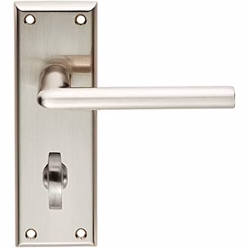 Loops Pair Rounded Lever on Bathroom Backplate Handle, Brushed Nickel, W: 15 cm, H: 5 cm