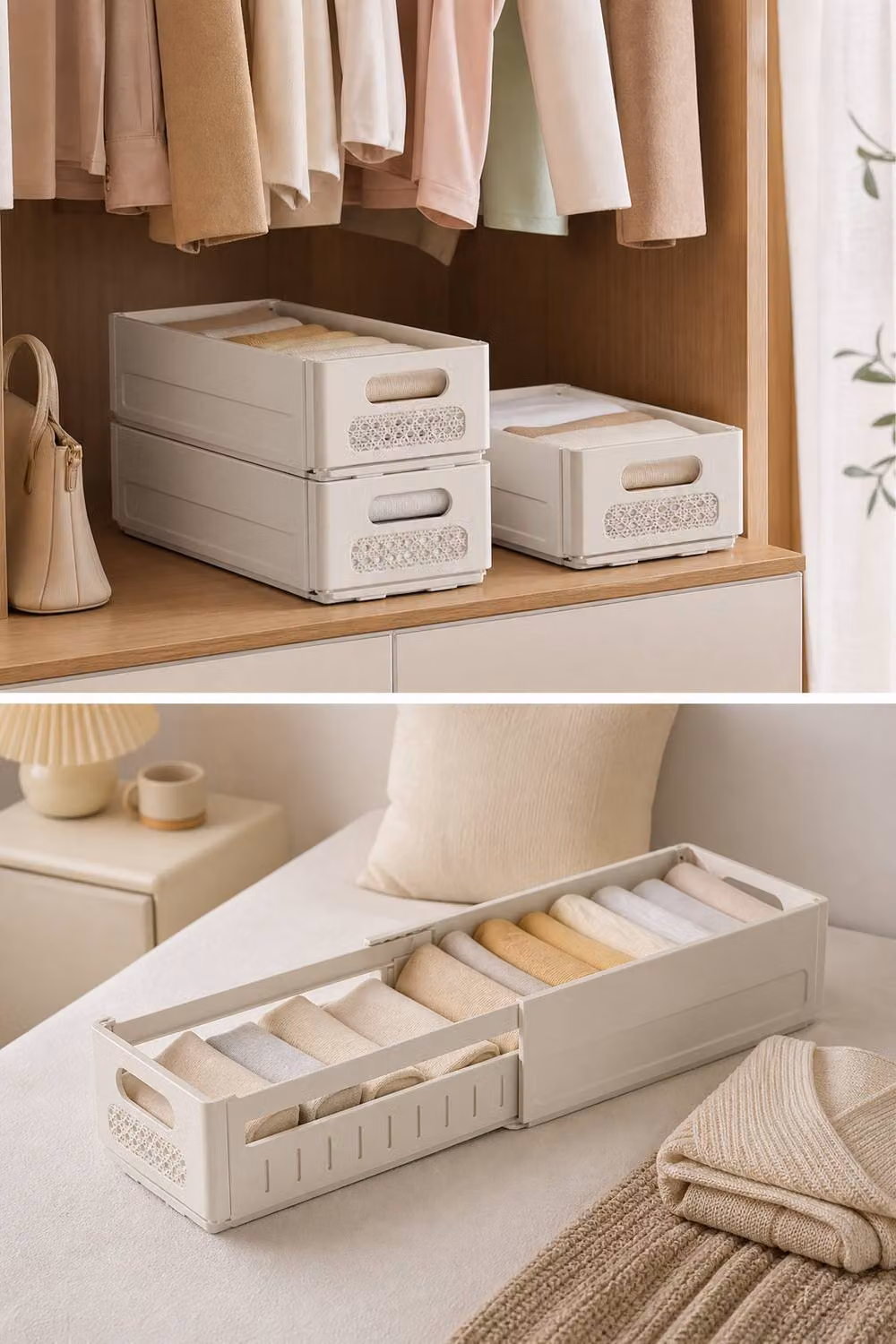 Garden Sanctuary Collapsible Plastic Clothes Storage Basket in Beige – 2
