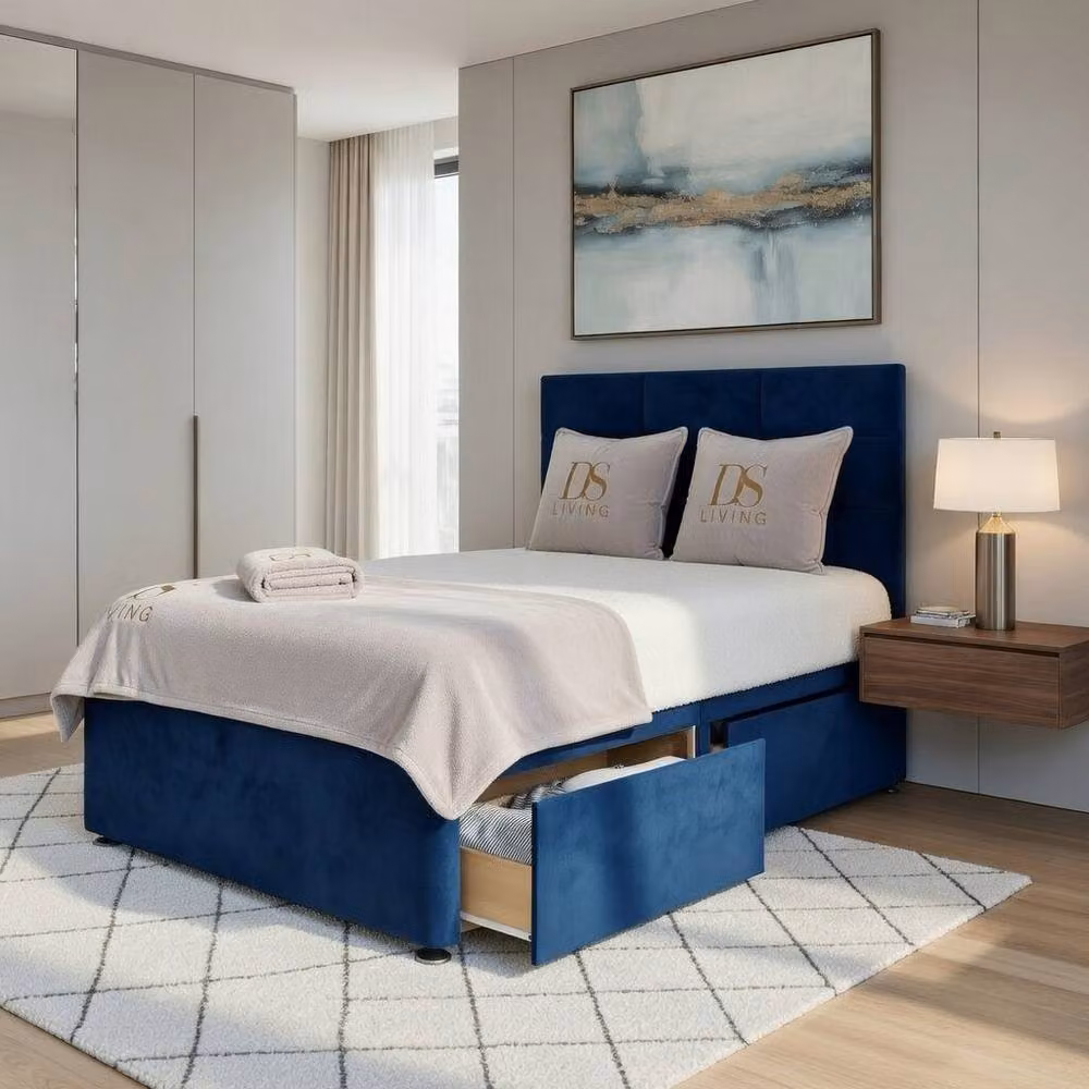 DS Living Opal Modern Upholstered Velvet Drawer Storage Bed Frame in Blue, W/D/H: 140 x 200 cm – 3