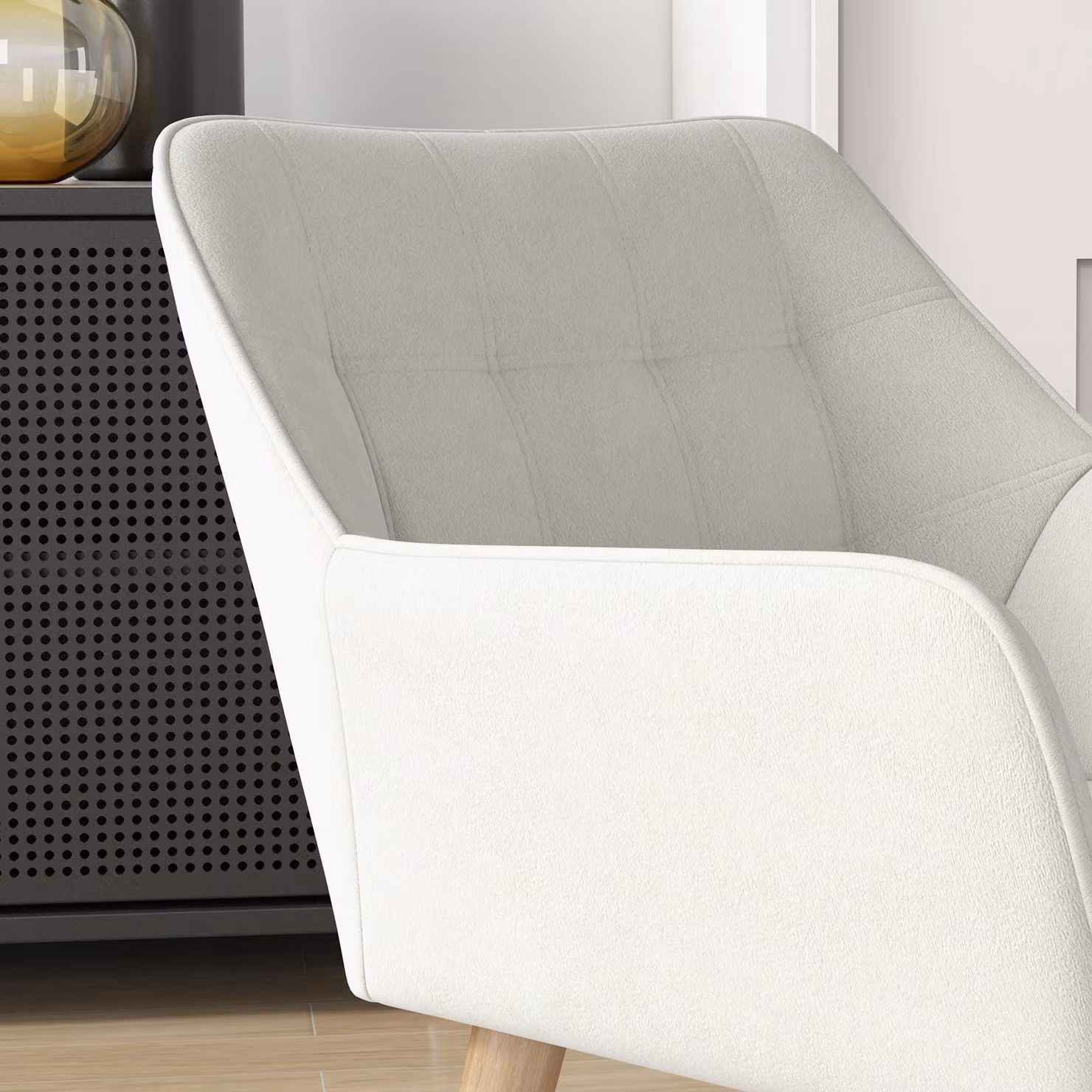 HOMCOM Cream White Accent Armchair with Wide Arms and Thick Padding – 3