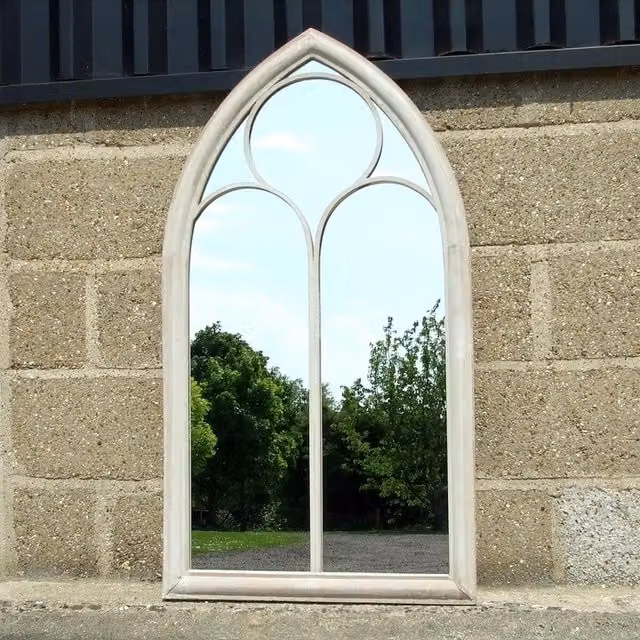 DEENZ White Arched Top Wall Mount Plastic and Glass Vintage Mirror W/H/D: 90 x 60 x 4 cm