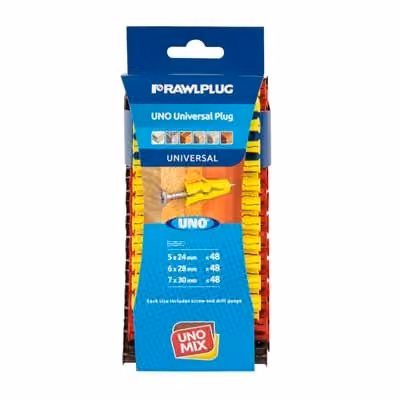 Rawlplug Uno Universal Wall Plugs Set, Multicolour, Pack of 144 (6 mm, 7 mm, 8 mm)