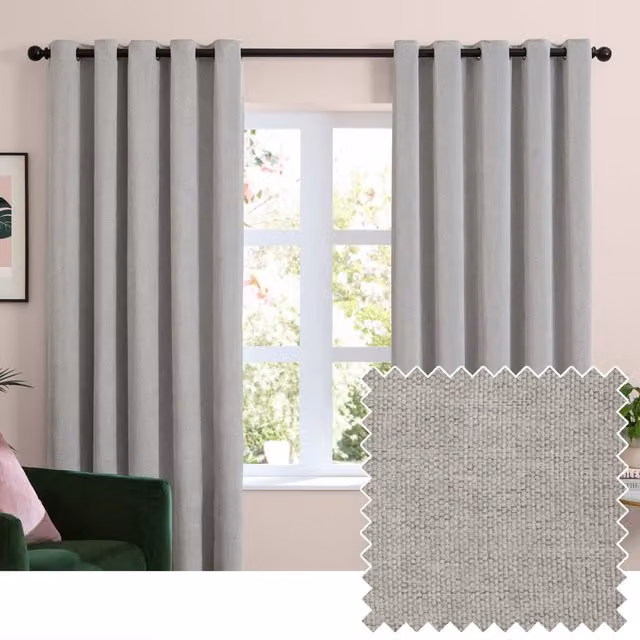 Furn Soft Chenille Blackout Eyelet Curtains in Silver, Width: 168 cm, Drop: 137 cm – 1