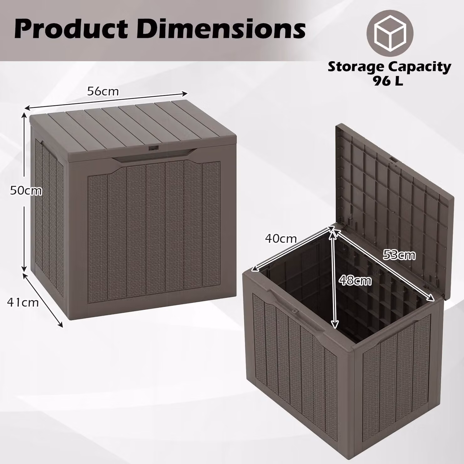 Costway 96L Outdoor Storage Deck Box with Lockable Lid in Brown – 2