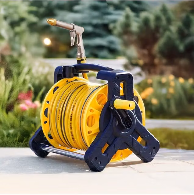 Garden Sanctuary Portable Outdoor Garden Watering Hose Reel Cart Set, 25m, Yellow – 1