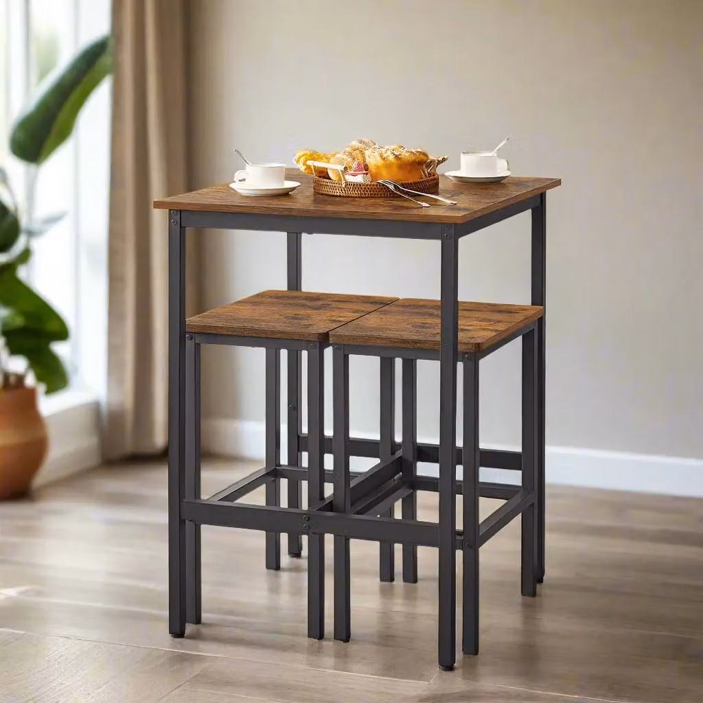 Modcraft 3-Piece Rustic Brown Dining Table and Stool Set, W/D/H: 90 x 60 x 60 cm – 2