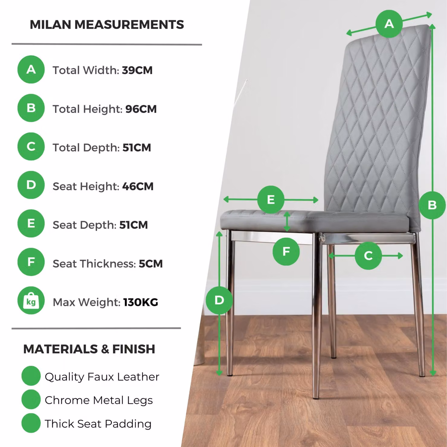 FurnitureboxUK Set of 4 Milan High Back Diamond Pattern Faux Leather Dining Chairs in Black with Silver Chrome Metal Legs – 3