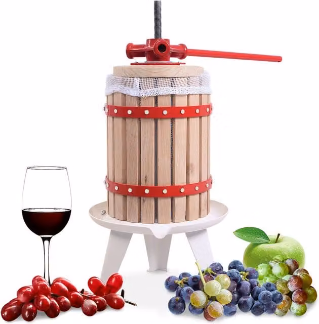 COSTWAY 6L Fruit Wine and Cider Press for Apples and Grapes, Brown and Multicolour