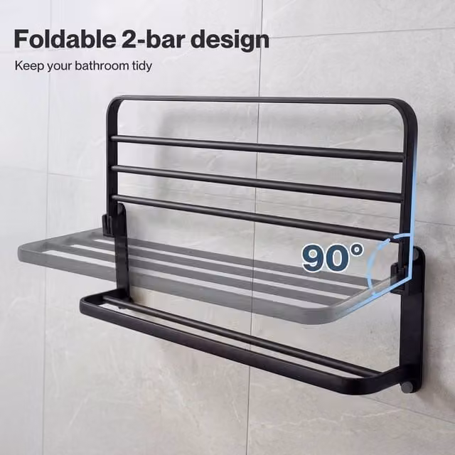 FORGEVIO Wall Mounted 2 Bar Metal Towel Holder in Black – 1
