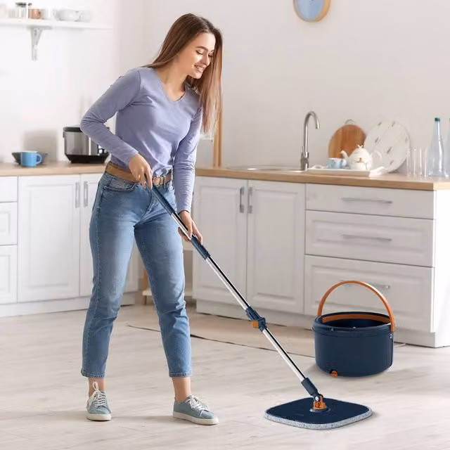 Costway Mop and Bucket Set with Wringer and 2 Microfibre Pads in Blue – 1