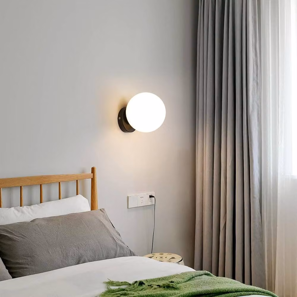 COMELY Modern Ball Wall Light with Black Metal and Glass Sphere Shade, E27, Diameter: 15 cm – 3