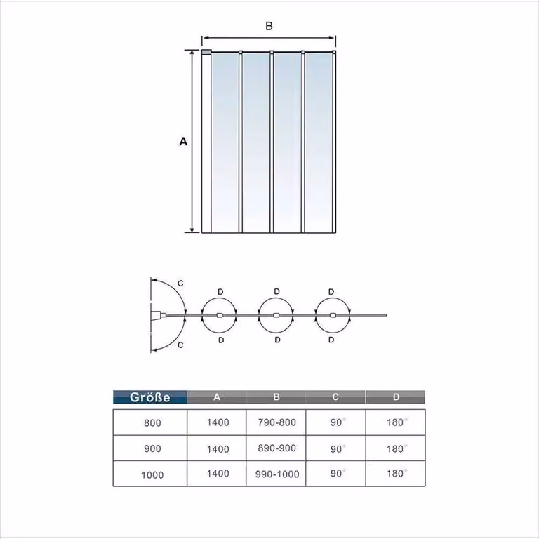 NESTLUNE 4 Fold Pivot Shower Bath Screen Panel with Black Frame and Clear Glass, W: 90 cm, H: 140 cm