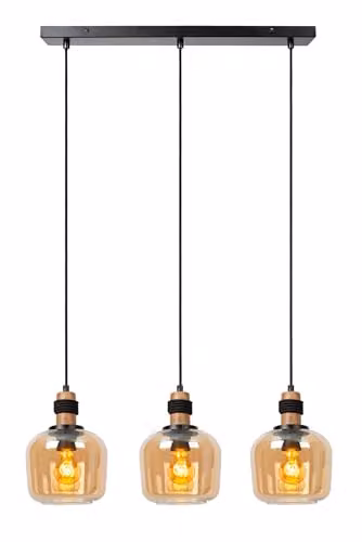 Lucide Ilona Amber Glass Pendant Light with 3 x E27 Sockets – 1