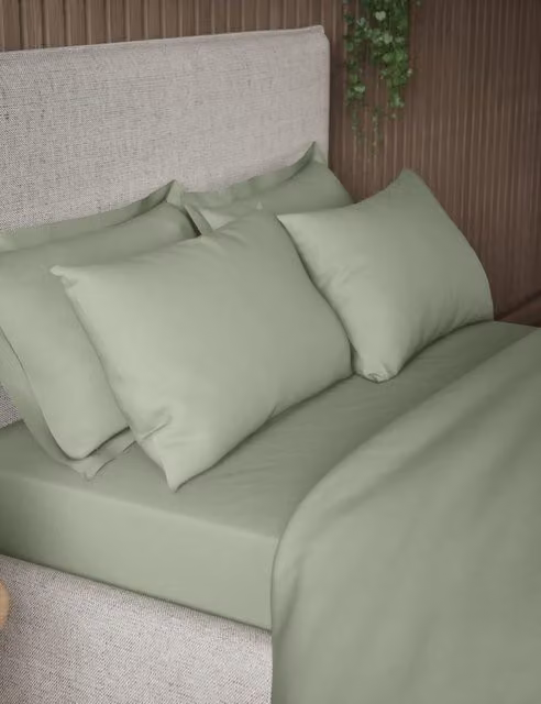 M&S 2 Pack Pure Cotton 300 Thread Count Breathable Pillowcases in Green